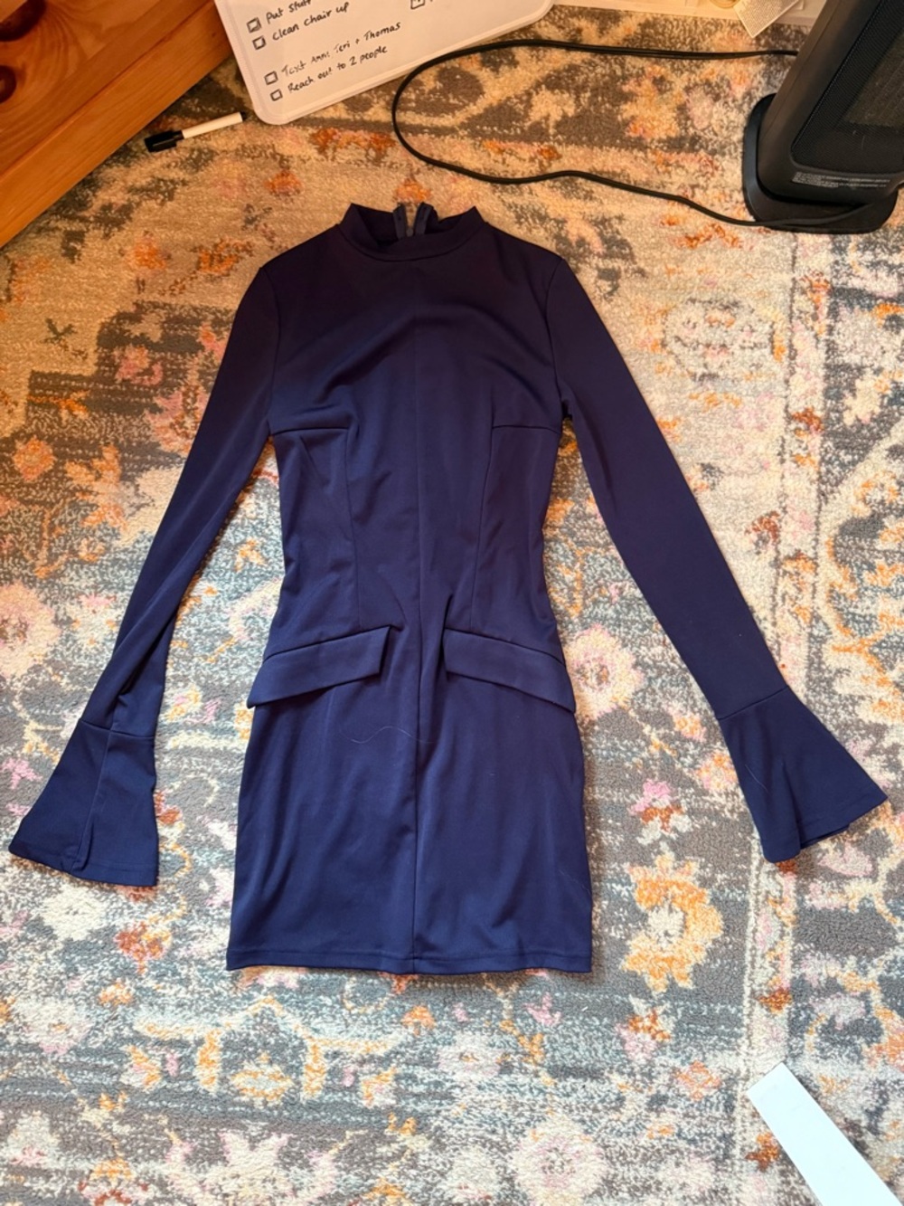 Long Sleeve Mock Neck Mini Dress in Navy